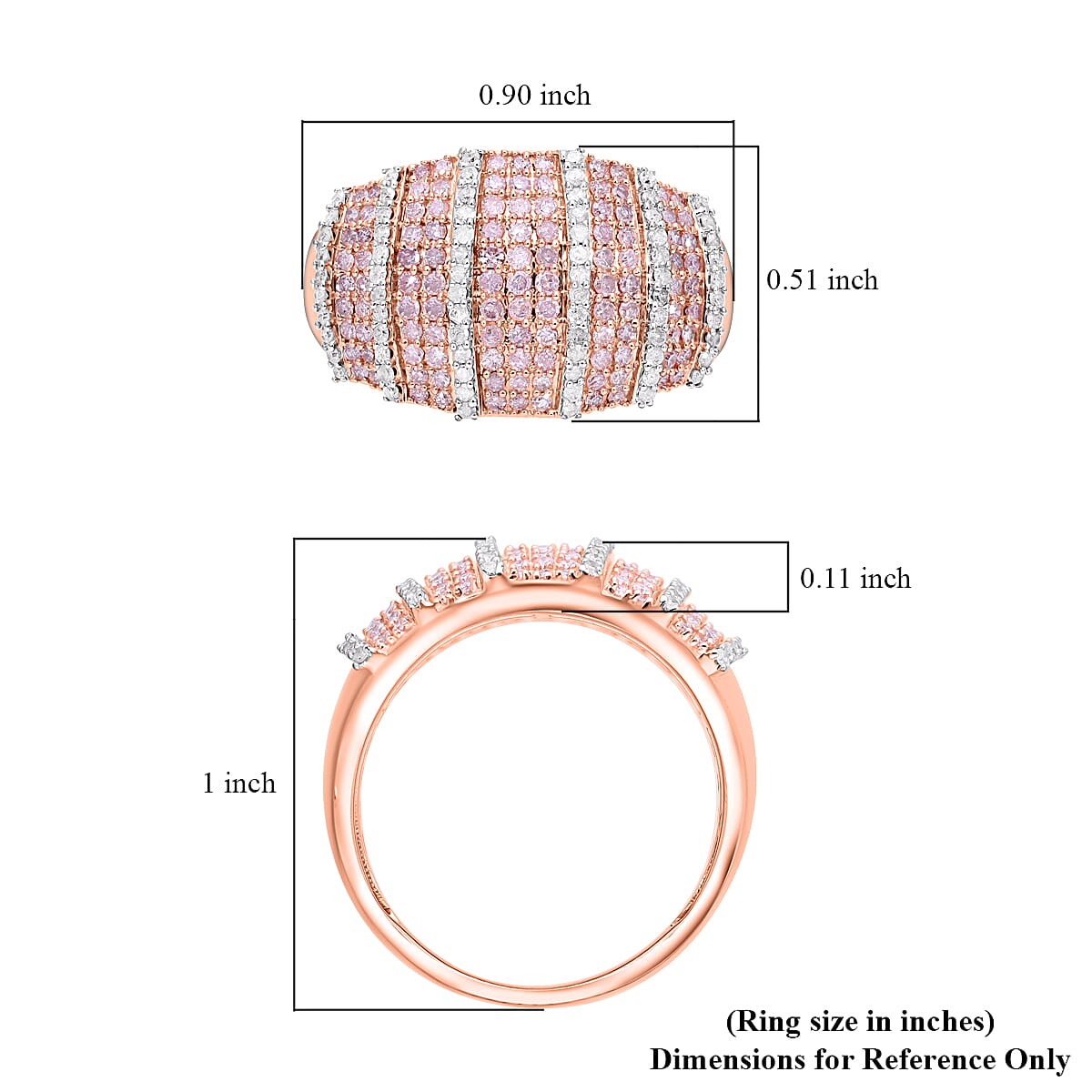 Natural Pink Diamond (I3), White Diamond Ring in Vermeil RG Over Sterling Silver (Size 6.0) 1.00 ctw