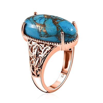 Matrix Chestnut Brine Turquoise 8.60 ctw Solitaire Ring in 14K RG Over Copper with Magnet (Size 10.0)