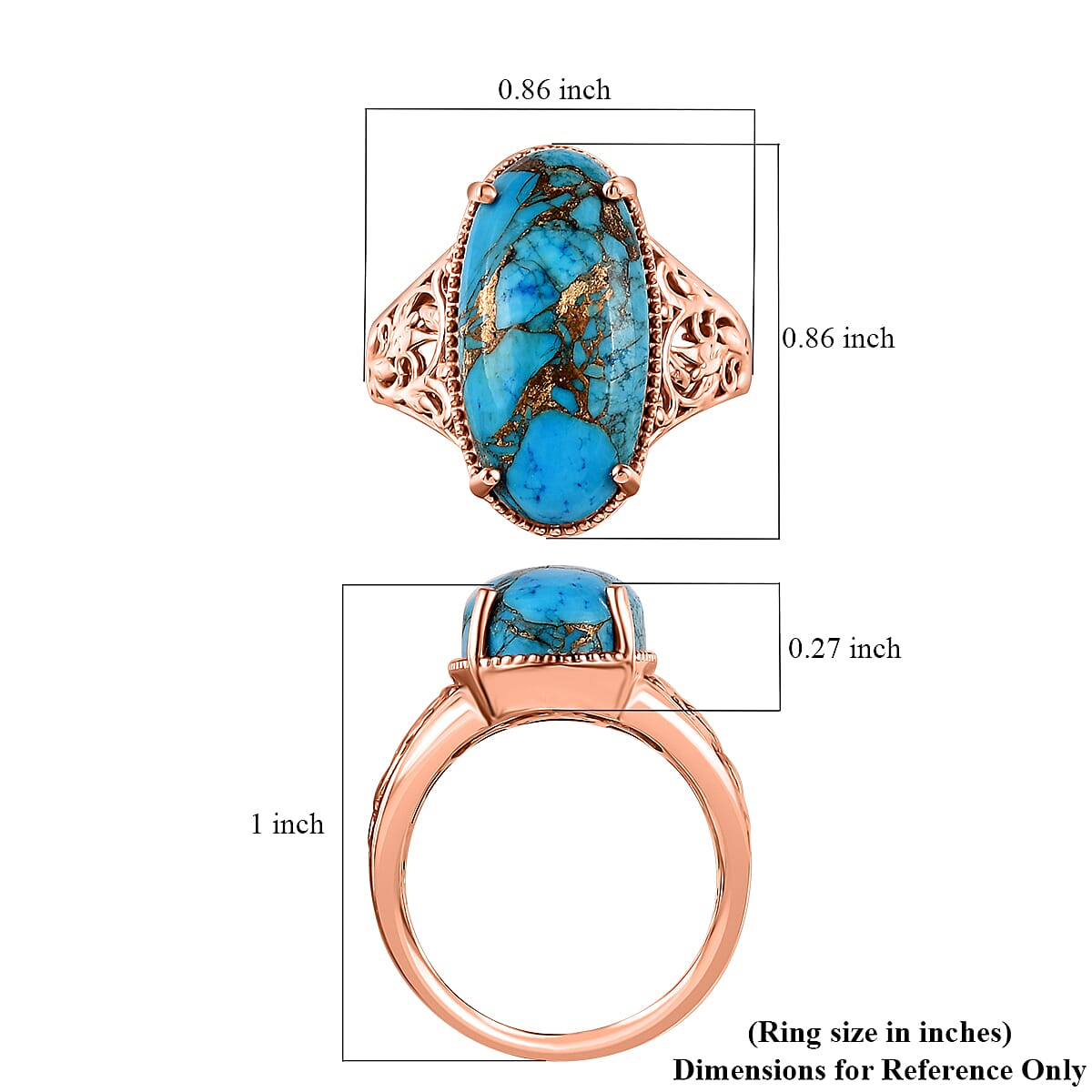 Matrix Chestnut Brine Turquoise 8.60 ctw Solitaire Ring in 14K RG Over Copper with Magnet (Size 10.0)