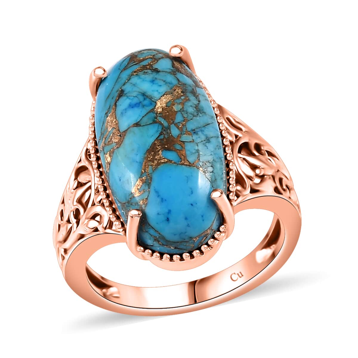 Matrix Chestnut Brine Turquoise 8.60 ctw Solitaire Ring in 14K RG Over Copper with Magnet (Size 7.0) image number 0