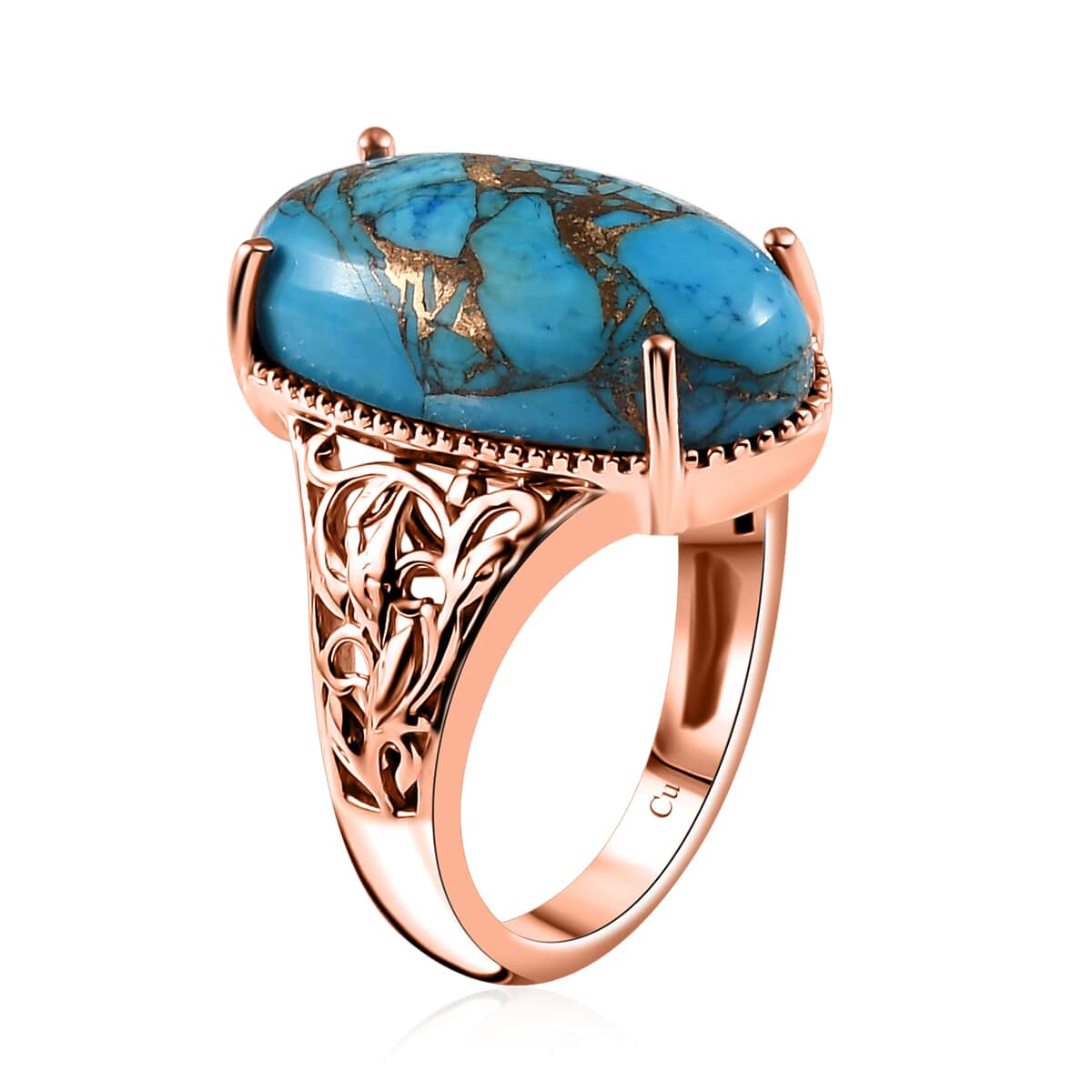 Matrix Chestnut Brine Turquoise 8.60 ctw Solitaire Ring in 14K RG Over Copper with Magnet (Size 7.0) image number 3