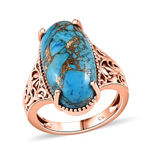 Matrix Chestnut Brine Turquoise 8.60 ctw Solitaire Ring in 14K RG Over Copper with Magnet (Size 8.0)