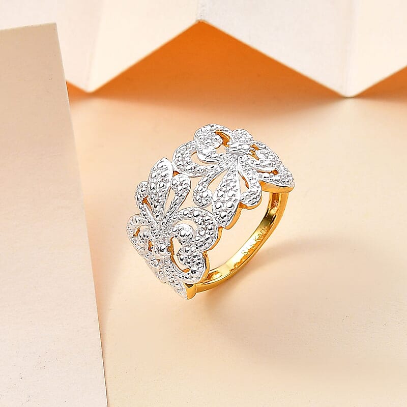 Karis Diamond Accent Ring in Rhodium and 18K YG Plated (Size 10.0)