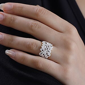 Karis Diamond Accent Ring in Rhodium and 18K YG Plated (Size 8.0)