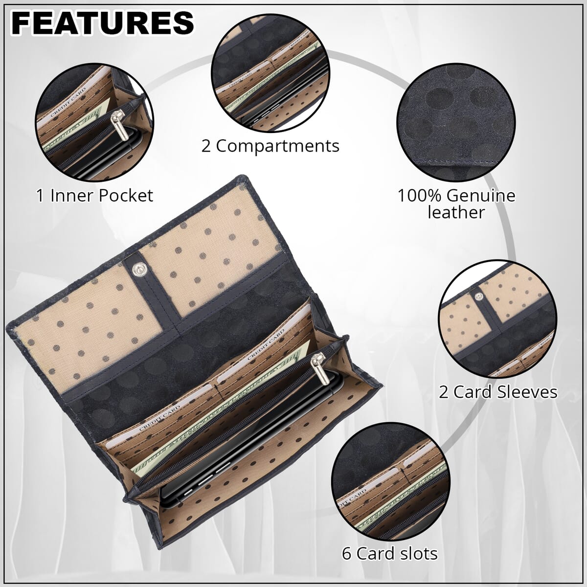 Union Code Navy Genuine Leather RFID Women's Wallet image number 4