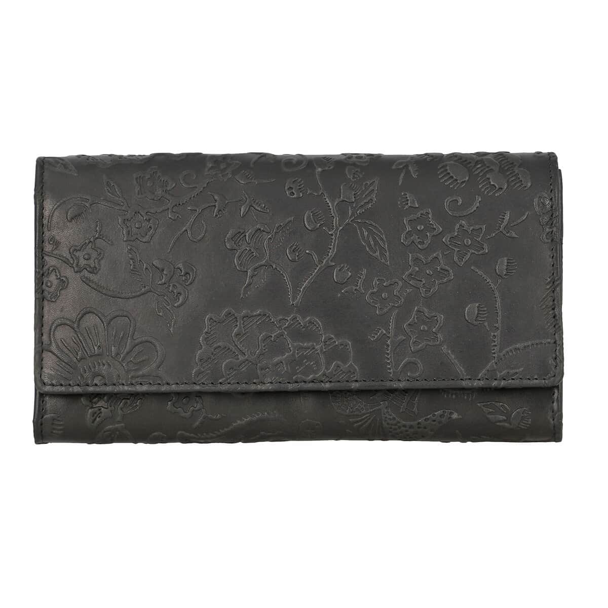 RFID Protected 100% Floral Embossed Genuine Leather Women's Wallet image number 0