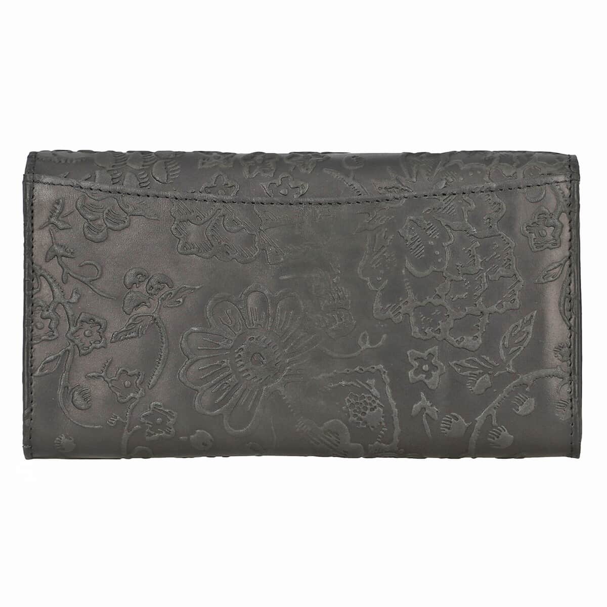 RFID Protected 100% Floral Embossed Genuine Leather Women's Wallet image number 4