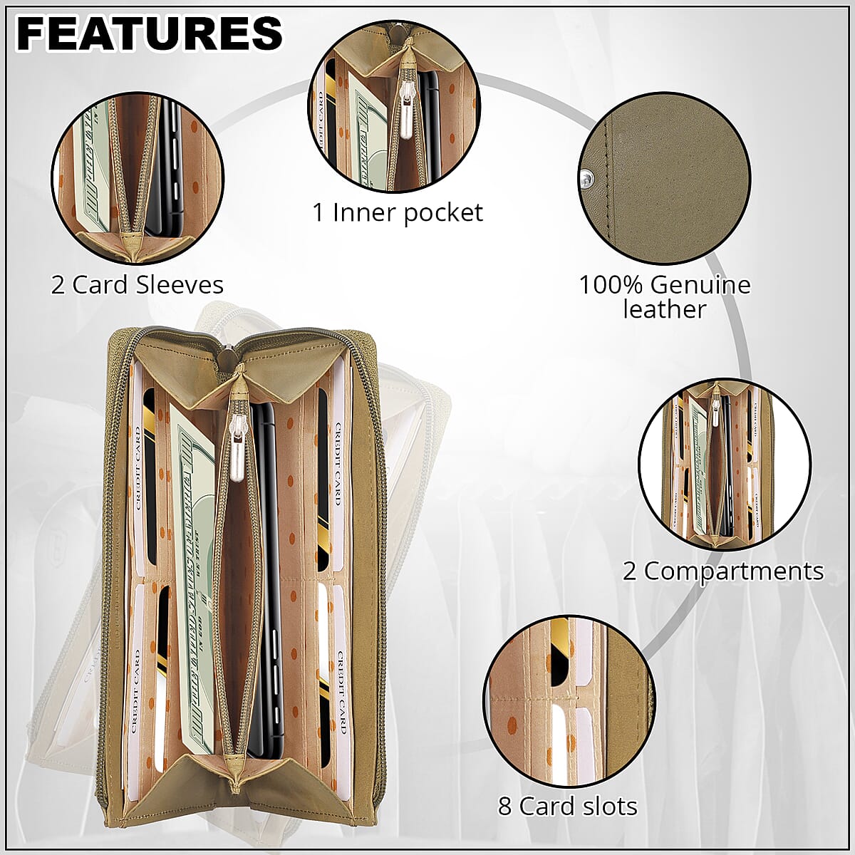 Union Code Moss Green Genuine Leather RFID Women's Wallet image number 4