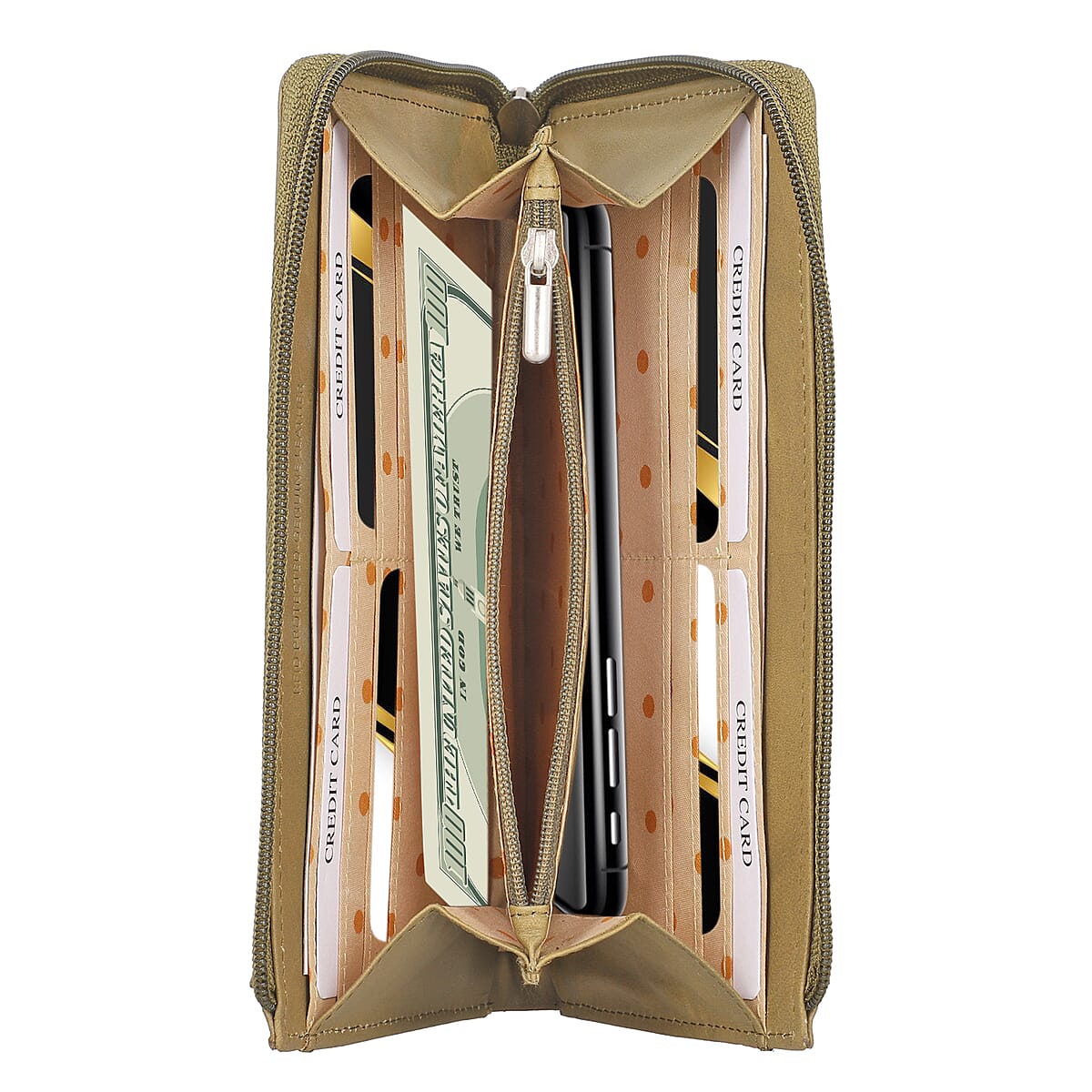 Union Code Moss Green Genuine Leather RFID Women's Wallet image number 5