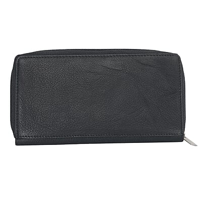 UNION CODE Black Genuine Leather RFID Women's Wallet with Zipper Closure | Leather Card Holder Travel Wallet | Leather Purse for Women