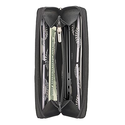 UNION CODE Black Genuine Leather RFID Women's Wallet with Zipper Closure | Leather Card Holder Travel Wallet | Leather Purse for Women