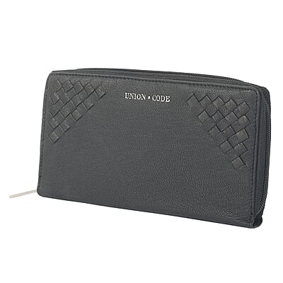 UNION CODE Black Genuine Leather RFID Women's Wallet with Zipper Closure | Leather Card Holder Travel Wallet | Leather Purse for Women