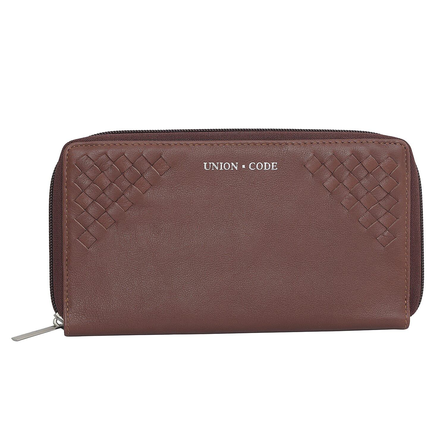 UNION CODE Brown Genuine Leather RFID Women's Wallet with Zipper Closure , Leather Card Holder Travel Wallet , Leather Purse for Women
