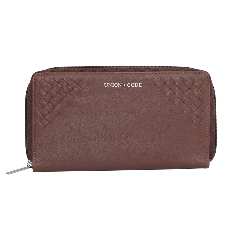 UNION CODE Brown Genuine Leather RFID Women's Wallet with Zipper Closure , Leather Card Holder Travel Wallet , Leather Purse for Women