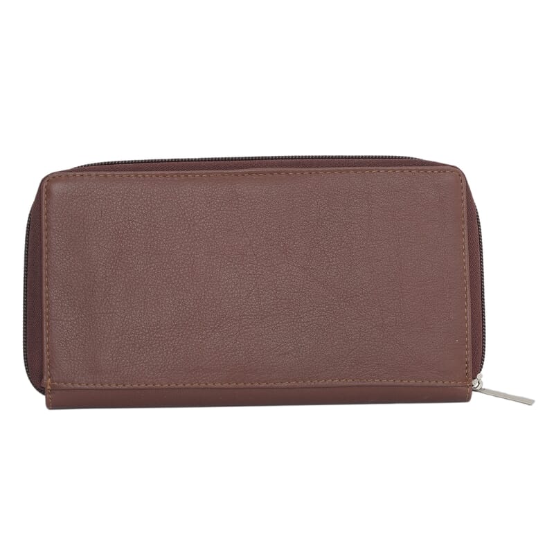 UNION CODE Brown Genuine Leather RFID Women's Wallet with Zipper Closure , Leather Card Holder Travel Wallet , Leather Purse for Women