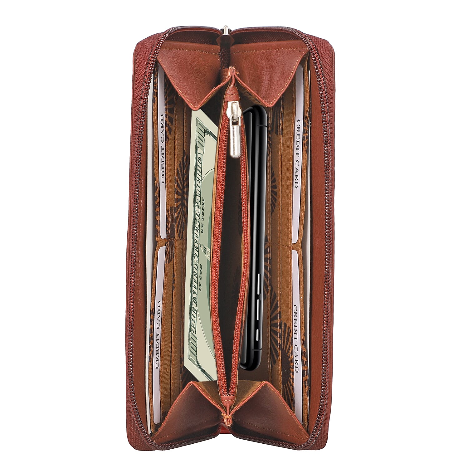 UNION CODE Brown Genuine Leather RFID Women's Wallet with Zipper Closure , Leather Card Holder Travel Wallet , Leather Purse for Women