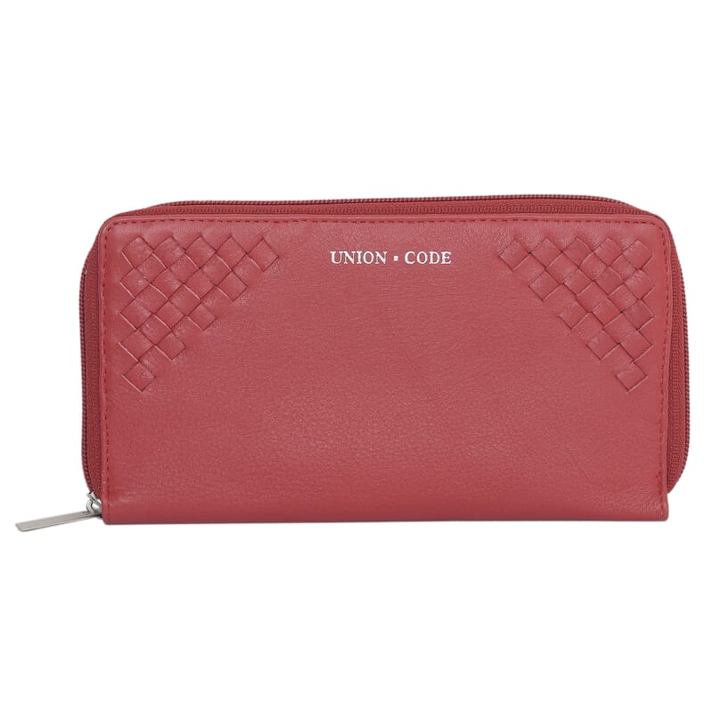 UNION CODE Light Red Genuine Leather RFID Women's Wallet with Zipper Closure | Leather Card Holder Travel Wallet | Leather Purse for Women
