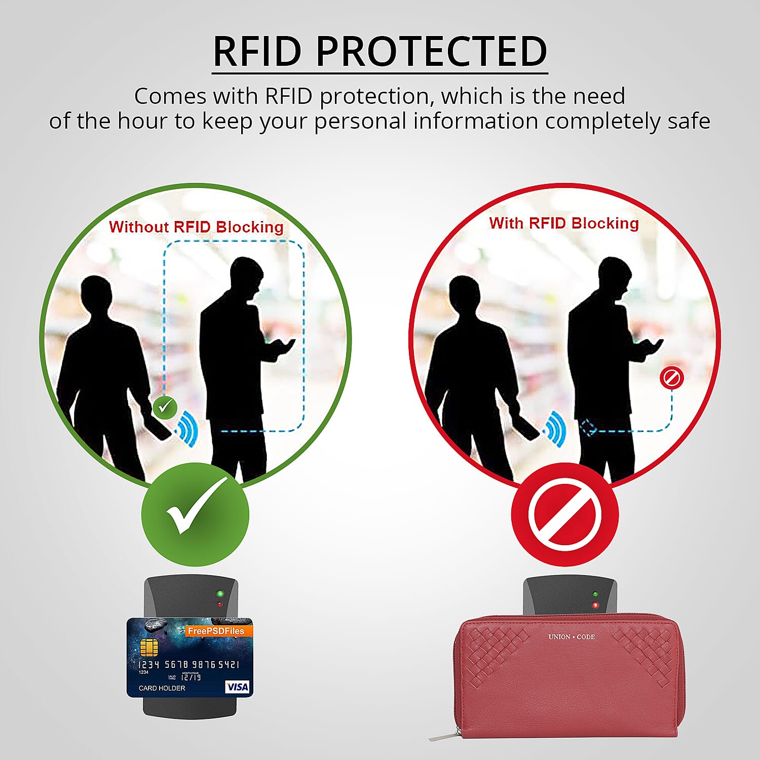 UNION CODE Light Red Genuine Leather RFID Women's Wallet with Zipper Closure | Leather Card Holder Travel Wallet | Leather Purse for Women