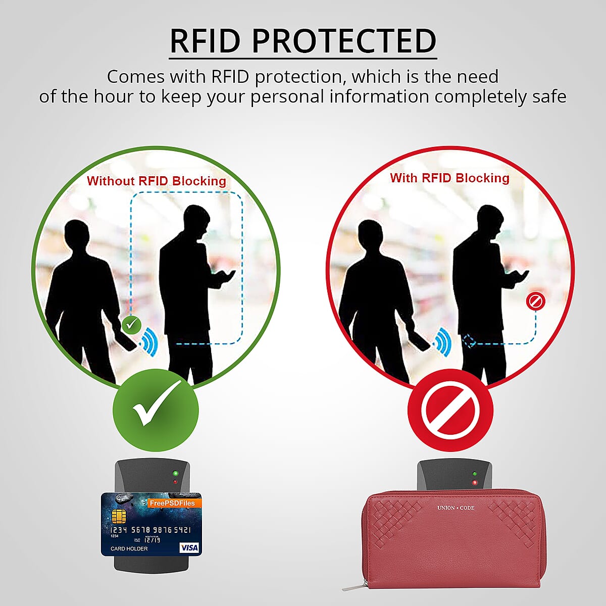 UNION CODE Light Red Genuine Leather RFID Women's Wallet with Zipper Closure | Leather Card Holder Travel Wallet | Leather Purse for Women image number 2