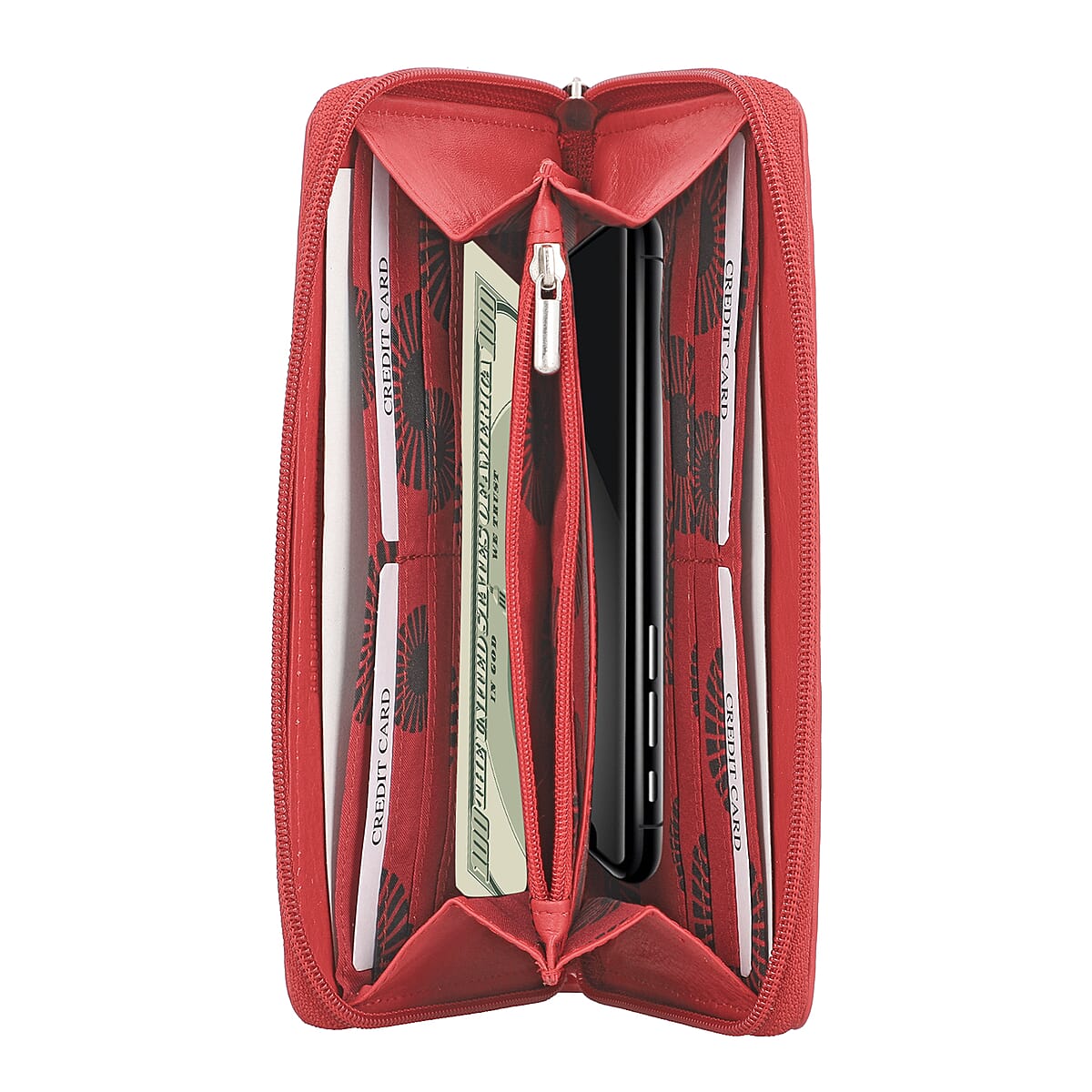 UNION CODE Light Red Genuine Leather RFID Women's Wallet with Zipper Closure | Leather Card Holder Travel Wallet | Leather Purse for Women image number 5