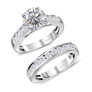 120 Facets White Moissanite Stackable Ring, Set of 2 Moissanite Rings, Platinum Over Sterling Silver Rings, Wedding Rings, Engagement Rings, Gift For Her, Promise Rings 2.65 ctw (Size 10)