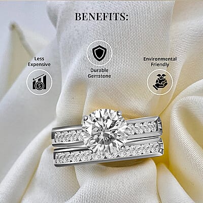 120 Facets White Moissanite 2.65 ctw Stackable Band Ring in Platinum Over Sterling Silver (Size  10.0)