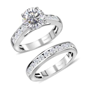 120 Facets White Moissanite 2.65 ctw Stackable Band Ring in Platinum Over Sterling Silver (Size  11.0)