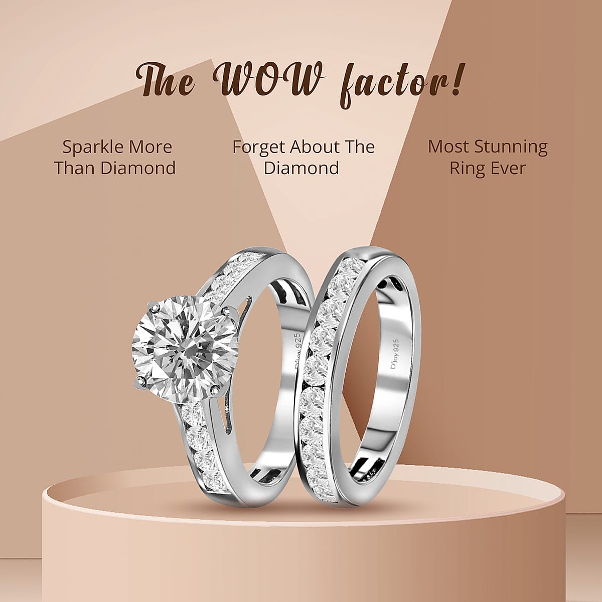 120 Facets White Moissanite Stackable Ring, Set of 2 Moissanite Rings, Platinum Over Sterling Silver Rings, Wedding  Rings, Engagement Rings, Gift For Her 2.65 ctw (Size 9) image number 4