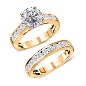 120 Facets White Moissanite Stackable Ring, Set of 2 Moissanite Rings, Vermeil YG Over Sterling Silver Rings, Wedding  Rings, Engagement Rings, Gift For Her 2.65 ctw (Size 10)