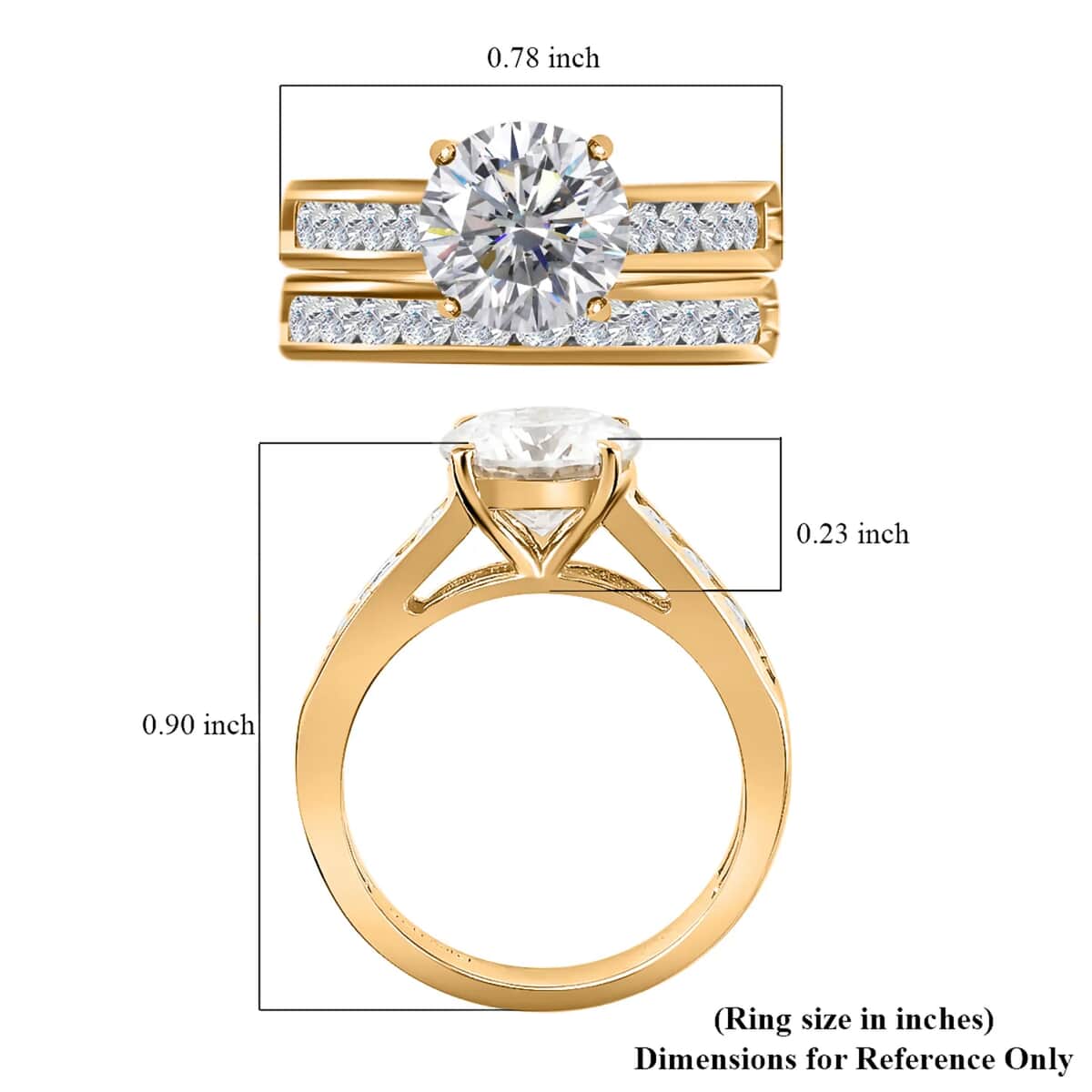 120 Facets White Moissanite Stackable Ring, Set of 2 Moissanite Rings, Vermeil YG Over Sterling Silver Rings, Wedding  Rings, Engagement Rings, Gift For Her 2.65 ctw (Size 10) image number 6
