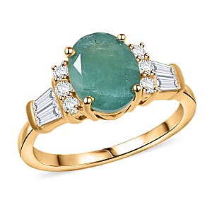 Grandidierite and Natural White Zircon Ring in Vermeil Yellow Gold Over Sterling Silver (Size 9.0) 3.60 ctw