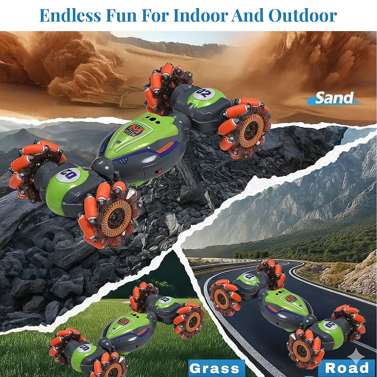 Green 4 Wheel Light and Musical Stunt Car with Remote Control (25km/H Maximum Speed) (Charge for 2 Hours, 3.7V 500mAH Lithium Battery) image number 2