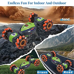 Green 4 Wheel Light and Musical Stunt Car with Remote Control (25km/H Maximum Speed) (Charge for 2 Hours, 3.7V 500mAH Lithium Battery)