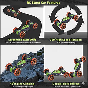 Green 4 Wheel Light and Musical Stunt Car with Remote Control (25km/H Maximum Speed) (Charge for 2 Hours, 3.7V 500mAH Lithium Battery)