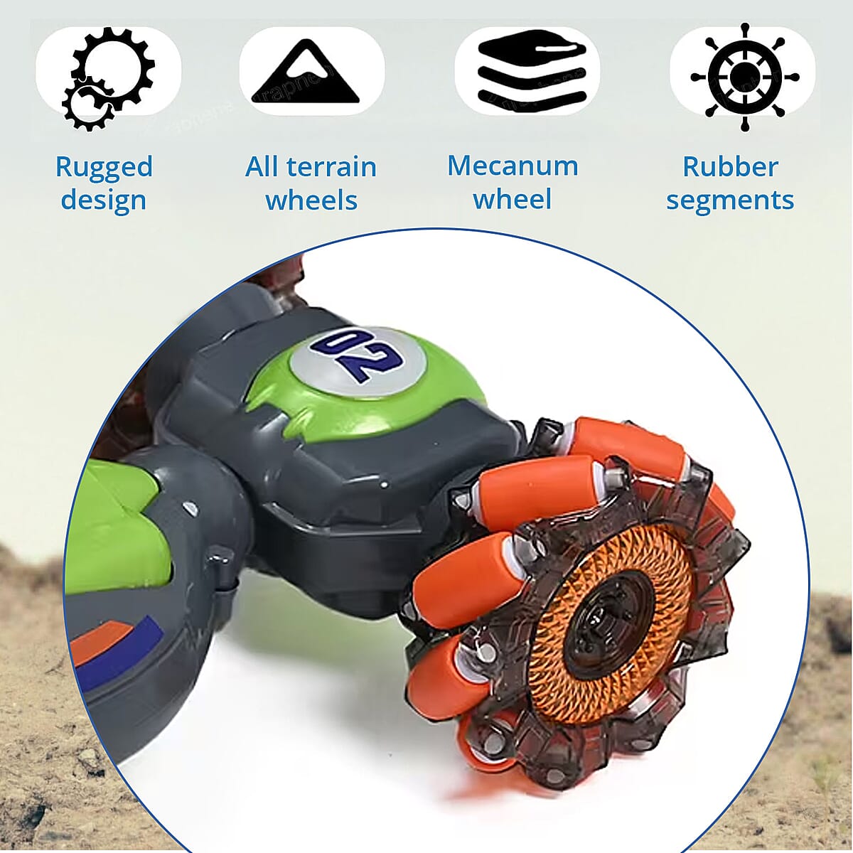 Green 4 Wheel Light and Musical Stunt Car with Remote Control (25km/H Maximum Speed) (Charge for 2 Hours, 3.7V 500mAH Lithium Battery) image number 4