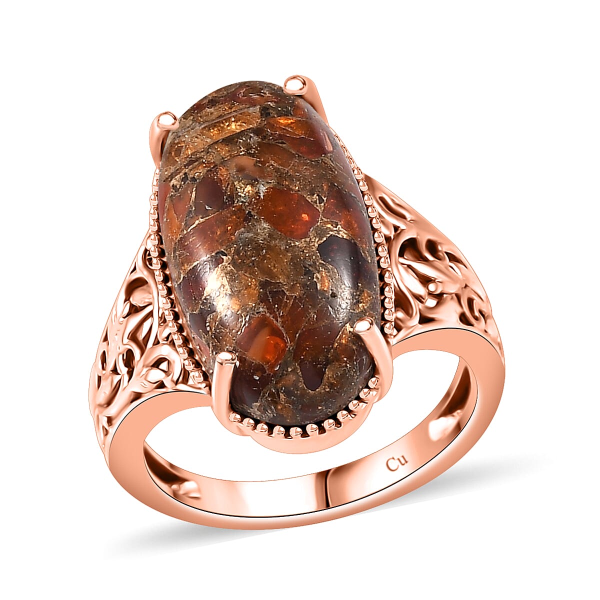 Matrix Fire Opal 7.15 ctw Solitaire Ring in 14K RG Over Copper with Magnet (Size 8.0) image number 0