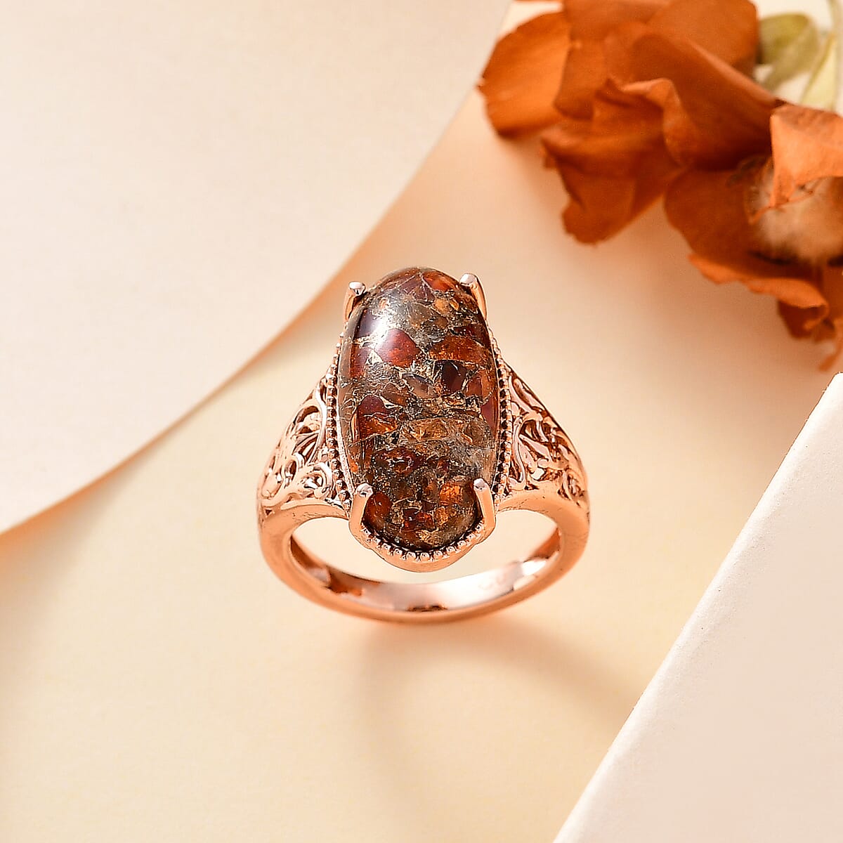 Matrix Fire Opal 7.15 ctw Solitaire Ring in 14K RG Over Copper with Magnet (Size 8.0) image number 1