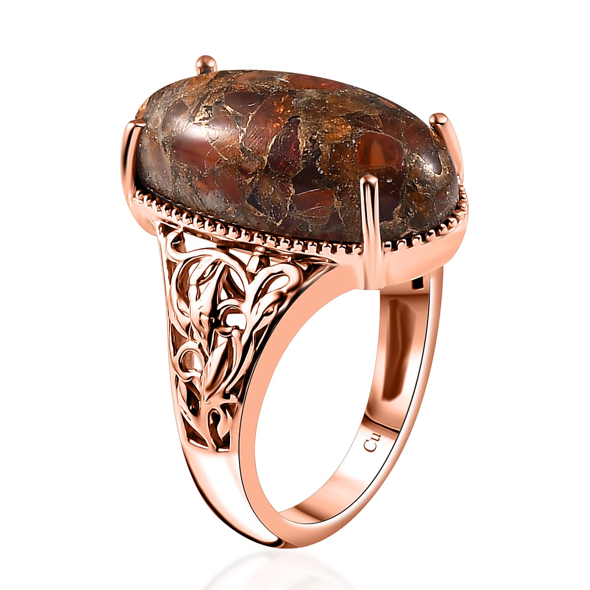 Matrix Fire Opal 7.15 ctw Solitaire Ring in 14K RG Over Copper with Magnet (Size 8.0) image number 3