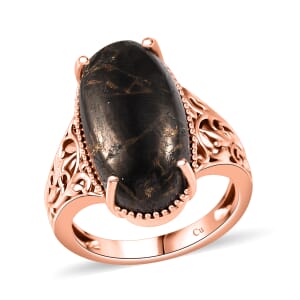 Matrix Silver Shungite 7.65 ctw Solitaire Ring in 14K RG Over Copper with Magnet (Size 11.0)