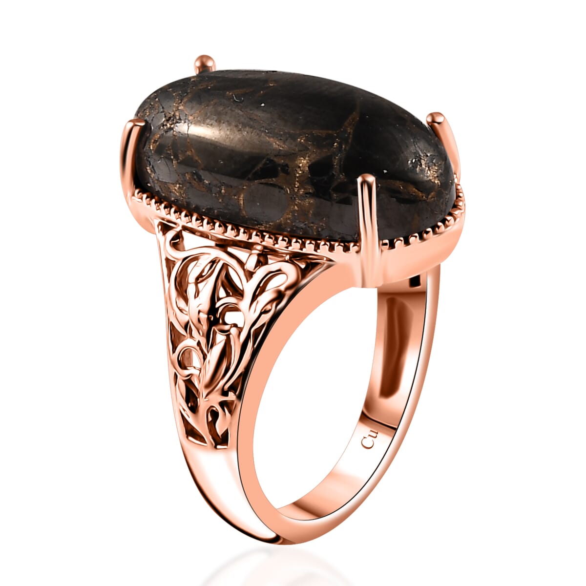 Matrix Silver Shungite 7.65 ctw Solitaire Ring in 14K RG Over Copper with Magnet (Size 11.0) image number 3