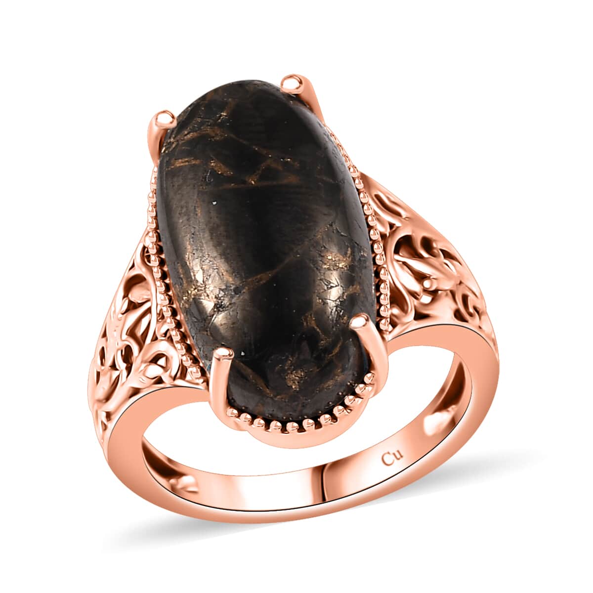 Matrix Silver Shungite 7.65 ctw Solitaire Ring in 14K RG Over Copper with Magnet (Size 6.0) image number 0