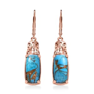 Matrix Chestnut Brine Turquoise 6.60 ctw Solitaire Lever Back Earrings in 14K Rose Gold Over Copper with Magnet