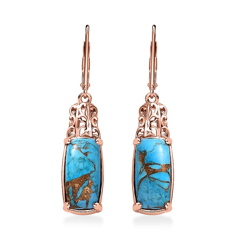 EverTrue Matrix Chestnut Brine Turquoise 6.60 ctw Solitaire Lever Back Earrings in 14K Rose Gold Over Copper with Magnet