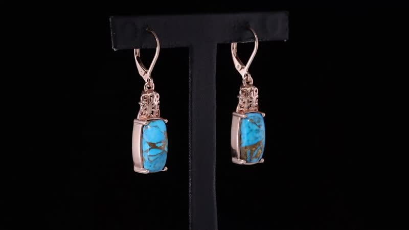 TLV Matrix Chestnut Brine Turquoise Solitaire Lever Back Earrings in 14K RG Over Copper 7.85 ctw