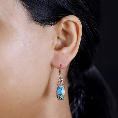 EverTrue Matrix Chestnut Brine Turquoise 6.60 ctw Solitaire Lever Back Earrings in 14K Rose Gold Over Copper with Magnet