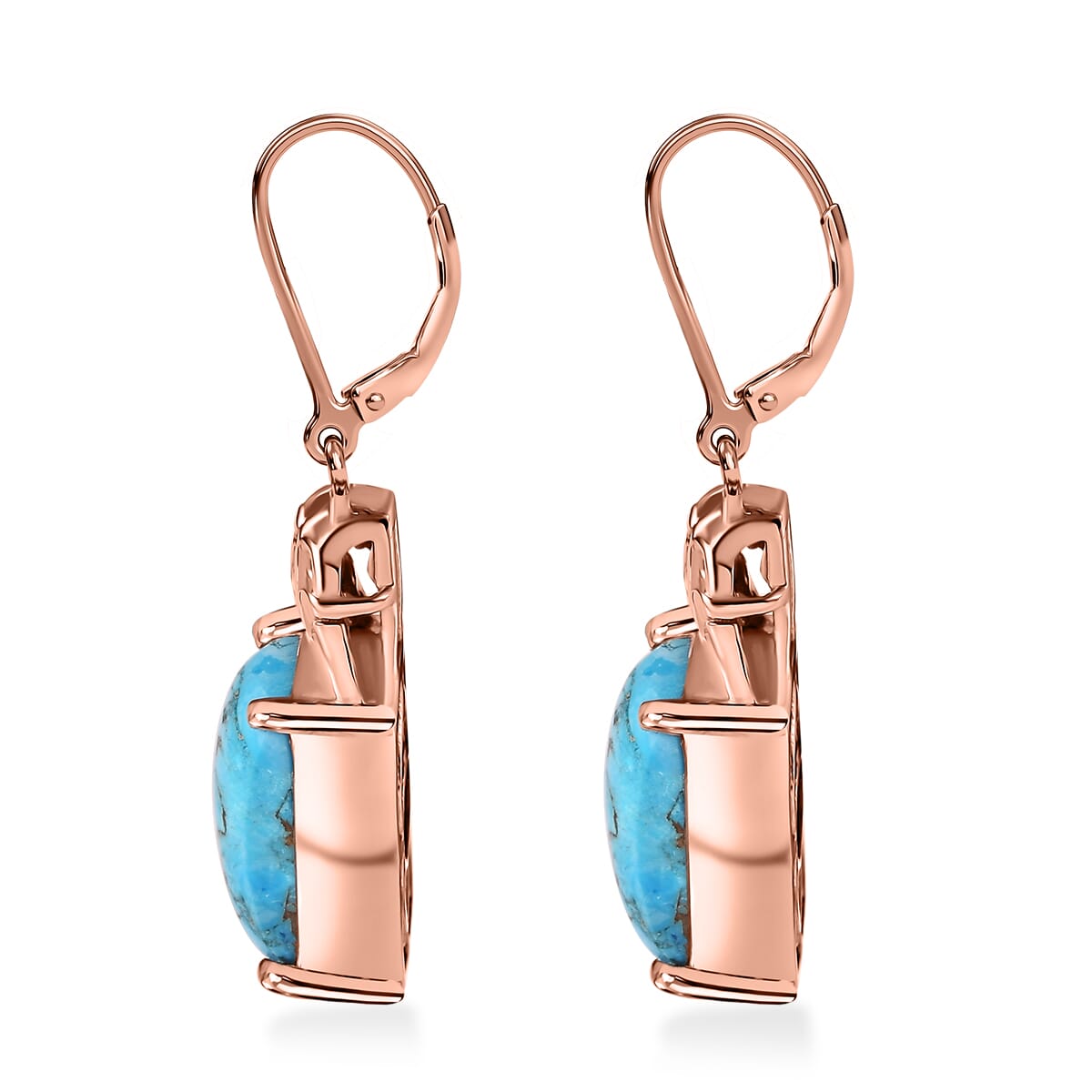 EverTrue Matrix Chestnut Brine Turquoise 6.60 ctw Solitaire Lever Back Earrings in 14K Rose Gold Over Copper with Magnet image number 3