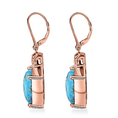 EverTrue Matrix Chestnut Brine Turquoise 6.60 ctw Solitaire Lever Back Earrings in 14K Rose Gold Over Copper with Magnet