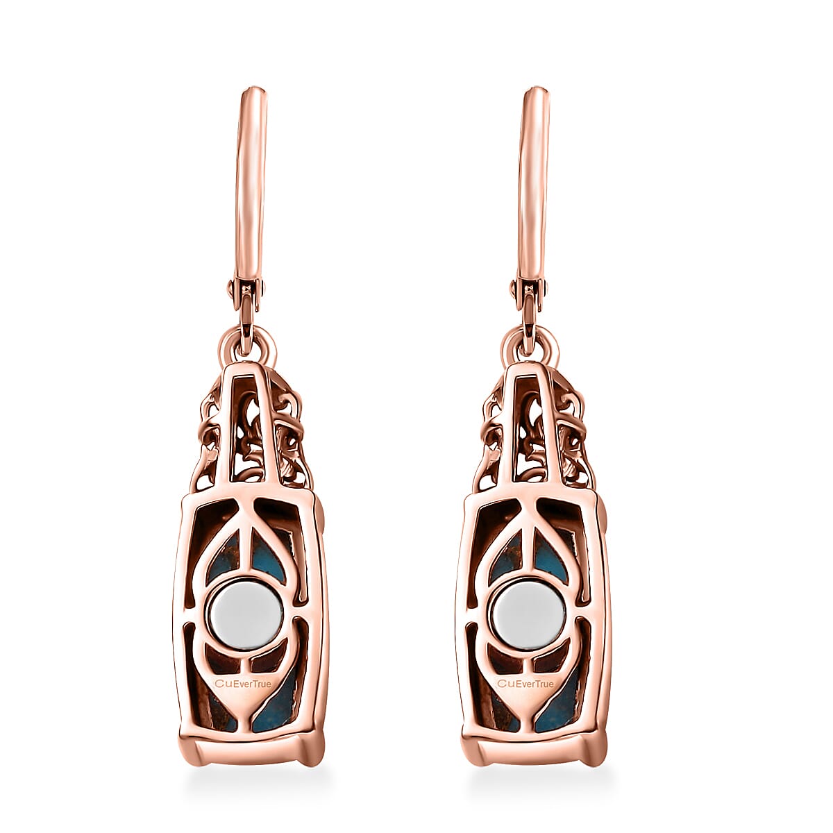 EverTrue Matrix Chestnut Brine Turquoise 6.60 ctw Solitaire Lever Back Earrings in 14K Rose Gold Over Copper with Magnet