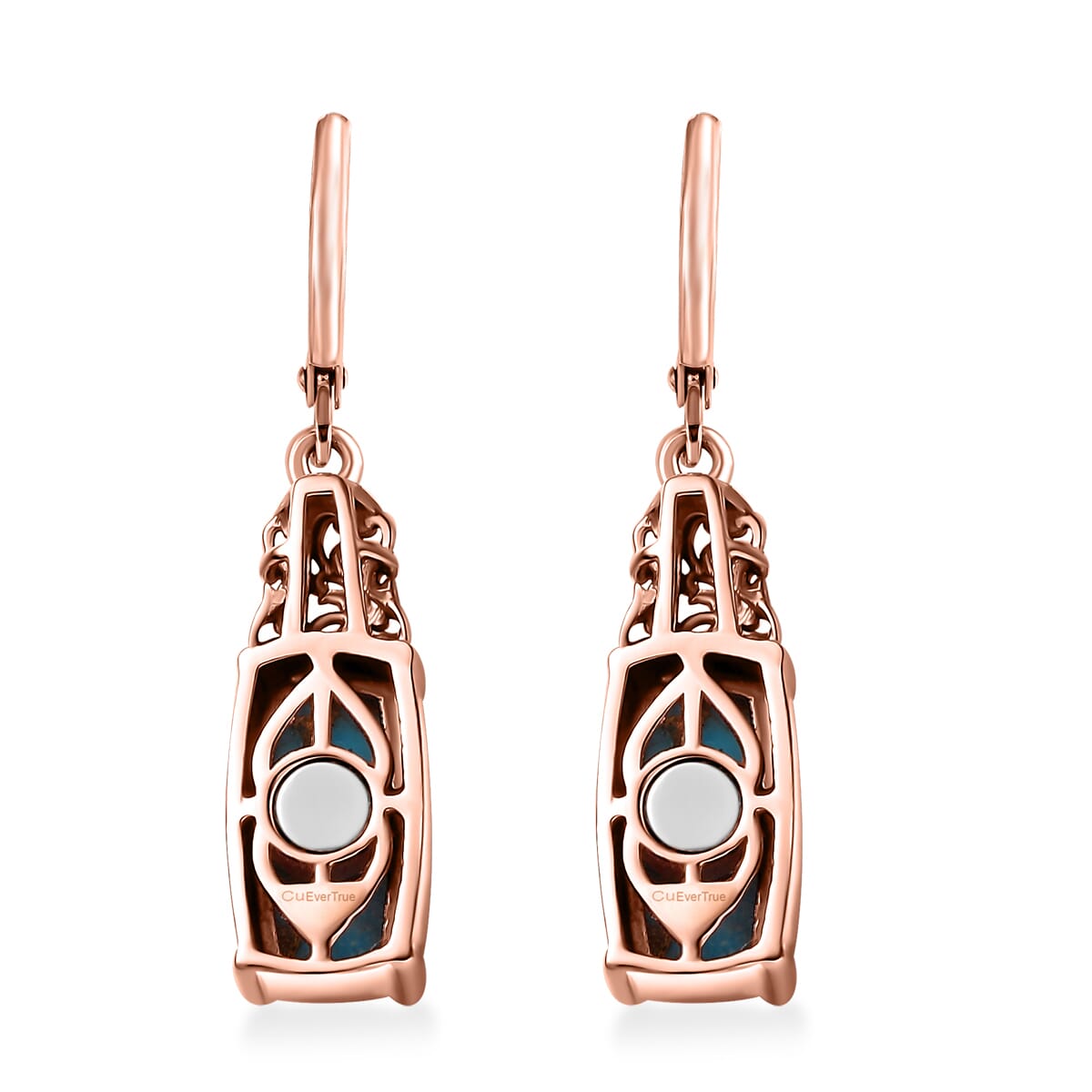 EverTrue Matrix Chestnut Brine Turquoise 6.60 ctw Solitaire Lever Back Earrings in 14K Rose Gold Over Copper with Magnet image number 4