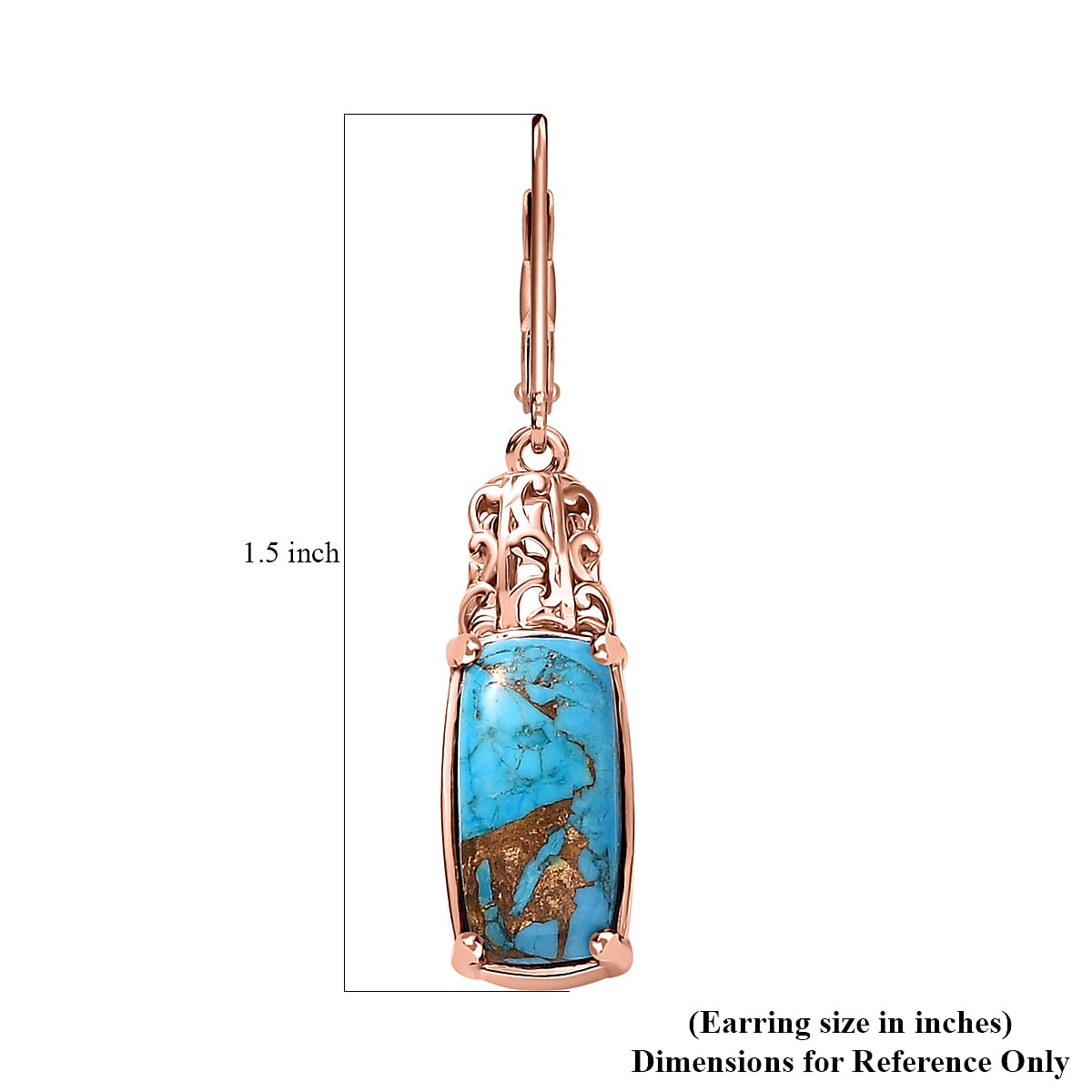EverTrue Matrix Chestnut Brine Turquoise 6.60 ctw Solitaire Lever Back Earrings in 14K Rose Gold Over Copper with Magnet